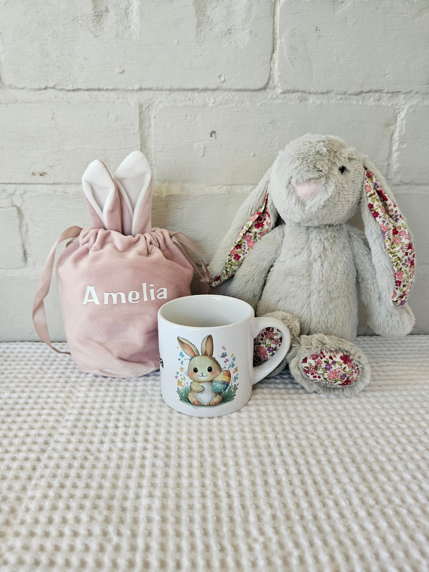 Grey Floral Ear Bunny