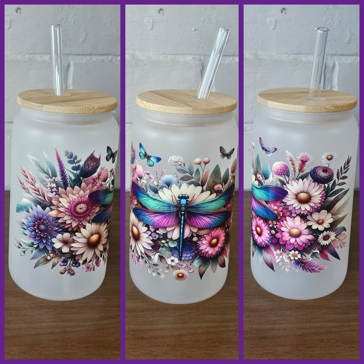 DragonFly 16oz Frosted Glass tumbler