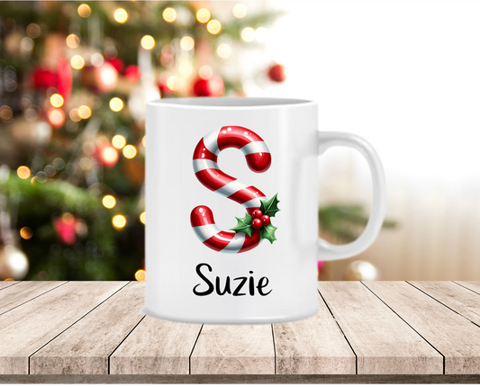Candy Cane Monogram Personalised Mugs, Ornaments and Bags