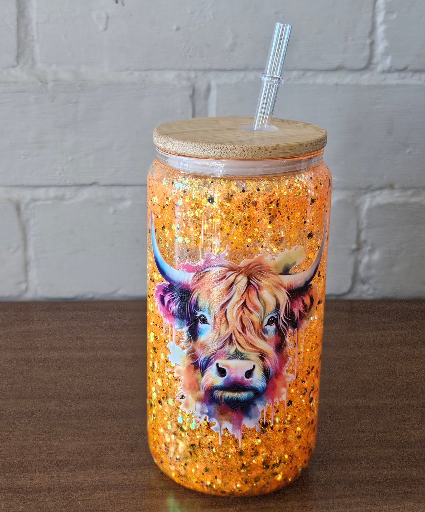 Highland cow 16oz snow globe tumbler