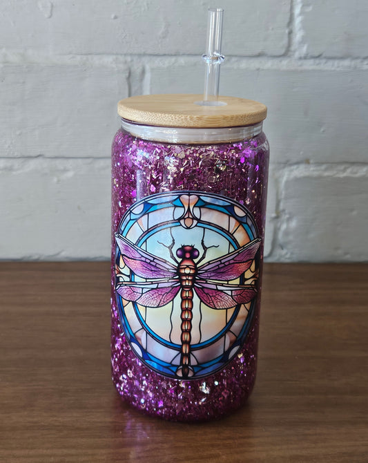 Dragonfly 16oz snow globe tumbler