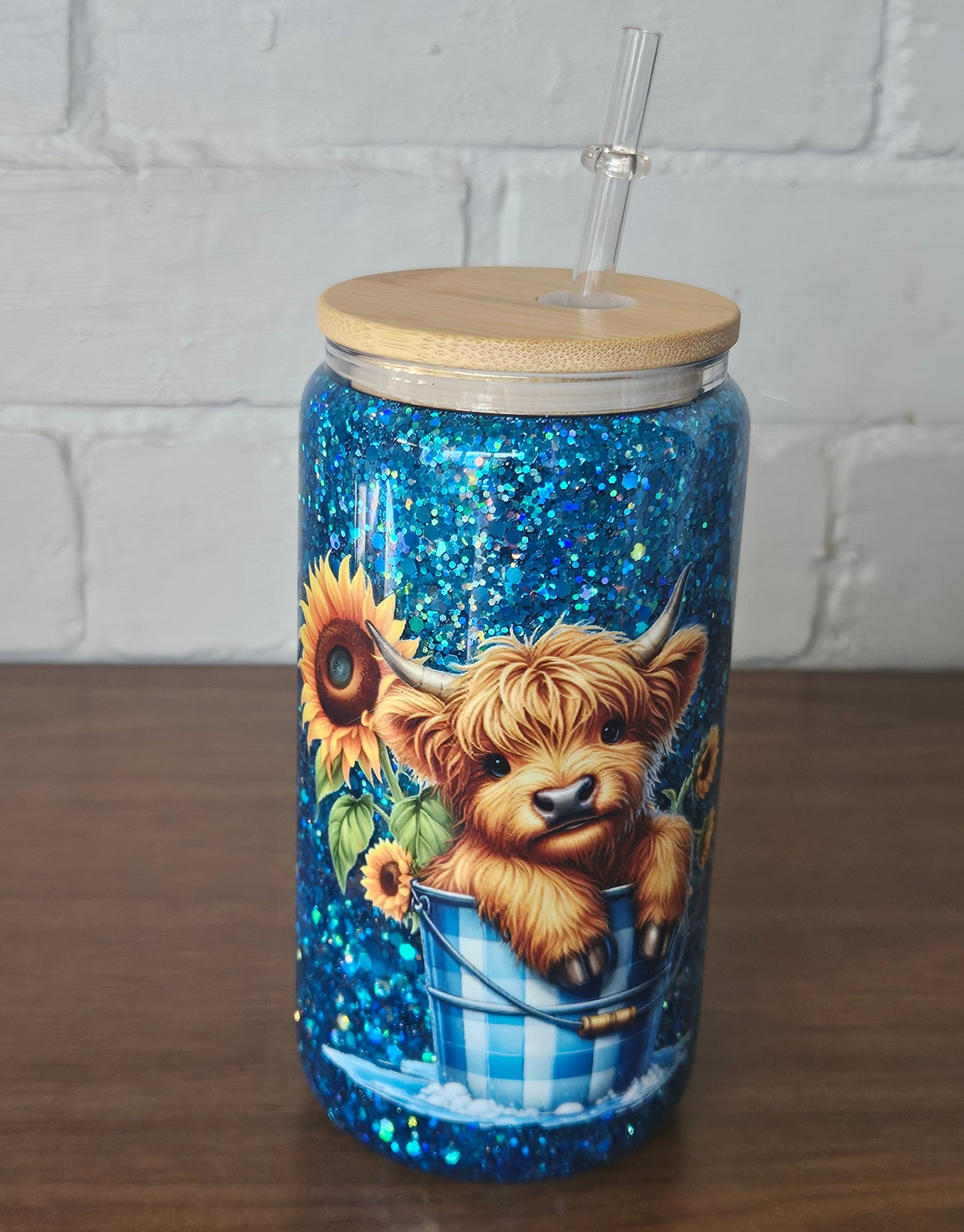 Baby Highland cow 16oz snow globe tumbler