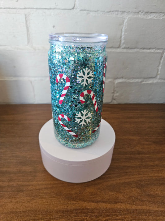 Candy Cane & Snowflake snowglobe  tumbler