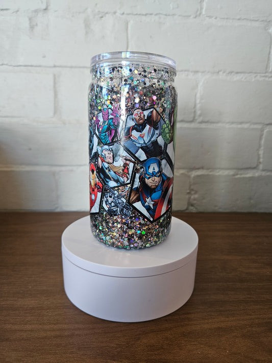 Super Hero 16oz snowglobe tumbler