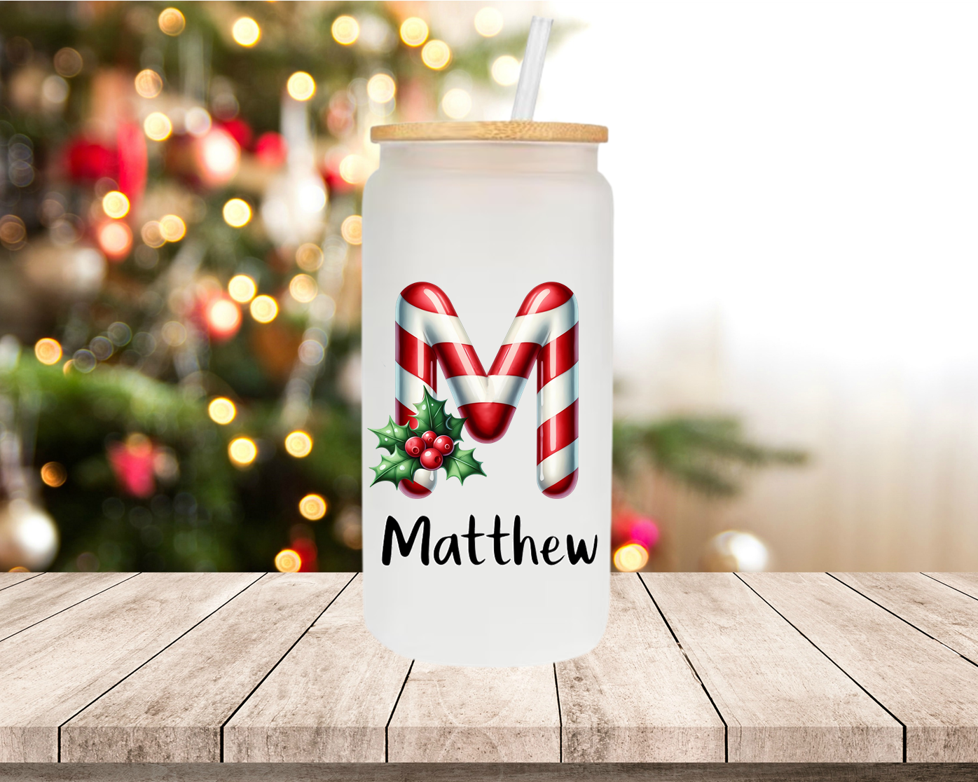 Candy Cane Monogram Personalised Mugs, Ornaments and Bags