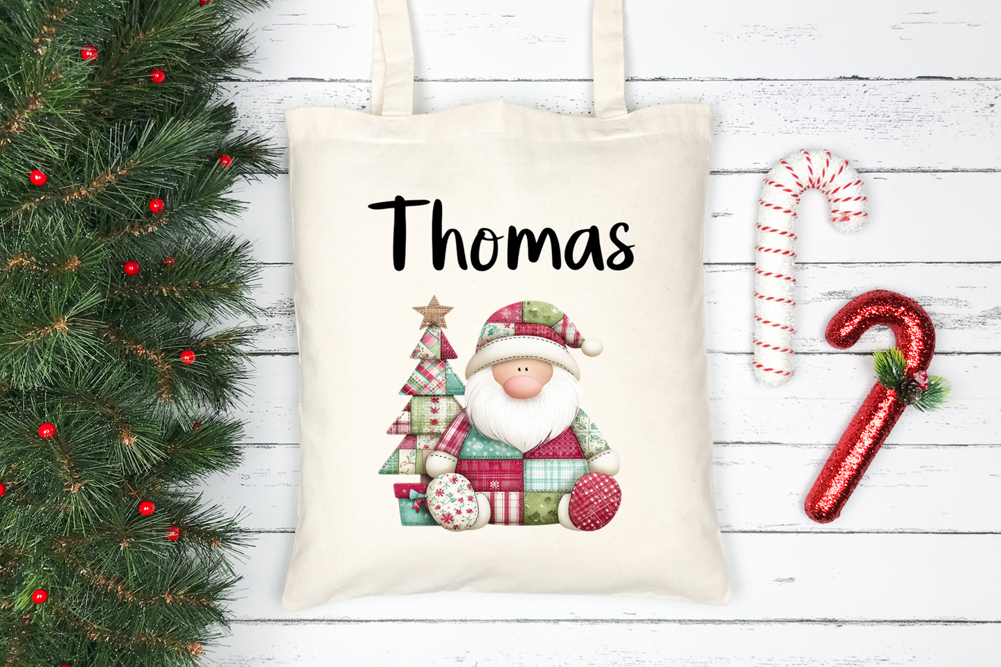 Patchwork Christmas Personalised Mugs, Ornaments and Bags