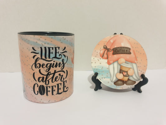 Gnome coffee cup with coaster